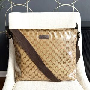 Authentic Gucci GG Crystal Messenger Bag unisex monogram canvas